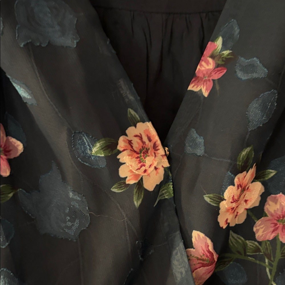 Miami Teal Floral Wrap Blouse - Picture 3 of 6